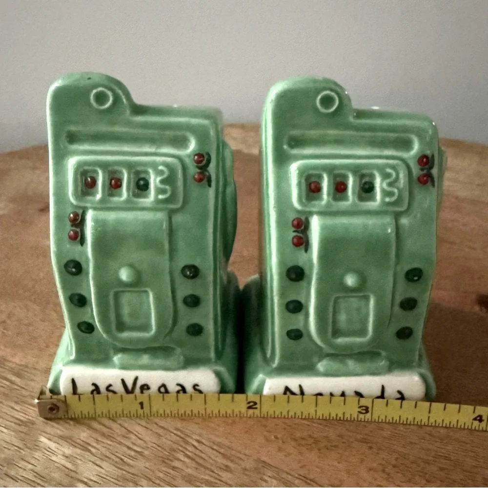 Green Casino Themed Salt and Pepper Shakers- Las Vegas