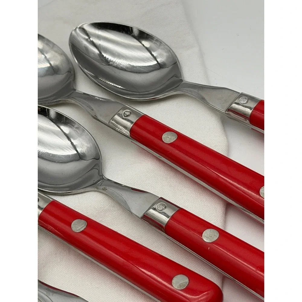 Vintage WF Washington Forge Mardi Gras Red Teaspoons Set of 6 Stainless Korea