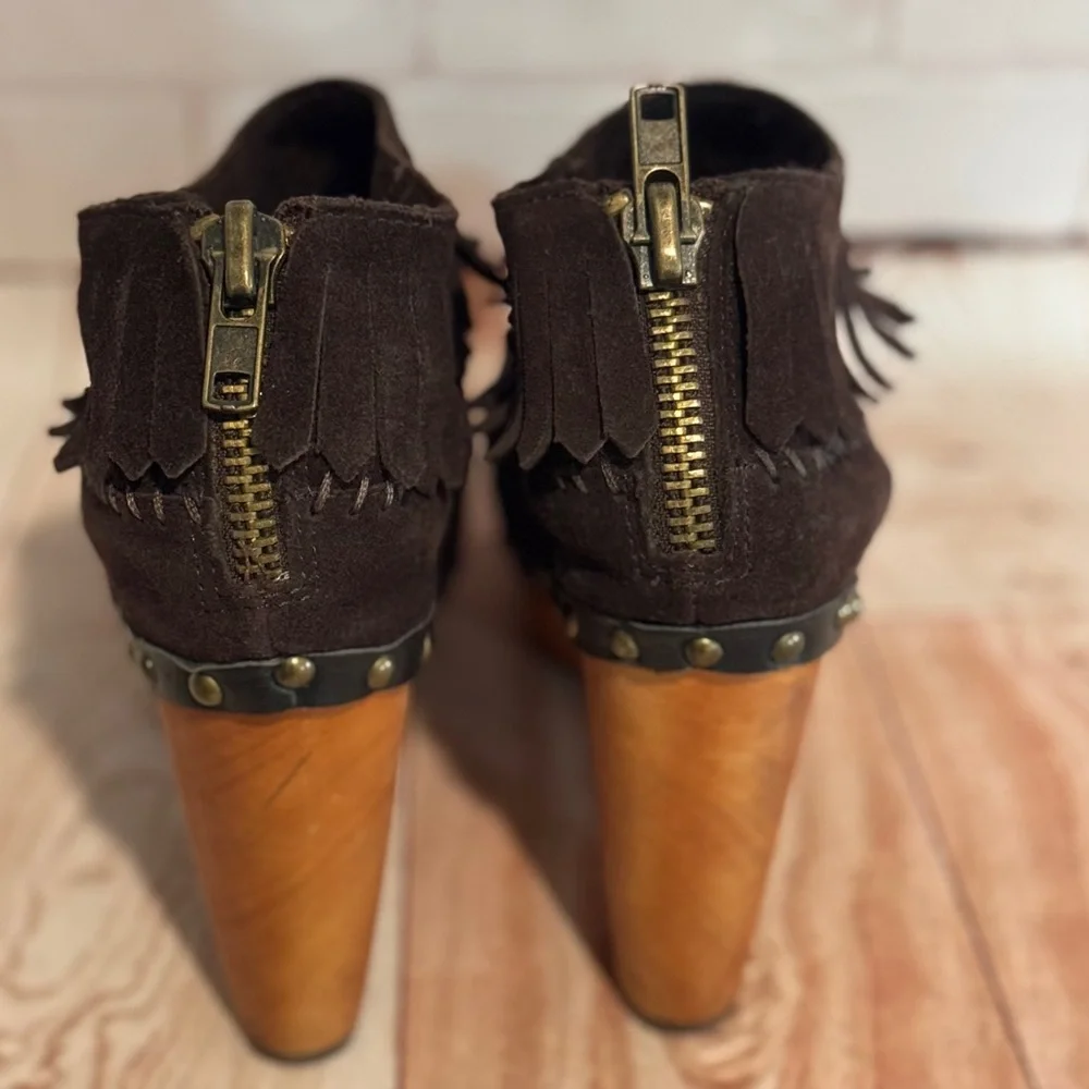 FLOGG‎ Davina Suede Fringe Platform Clog Heels Boho Western Size 7