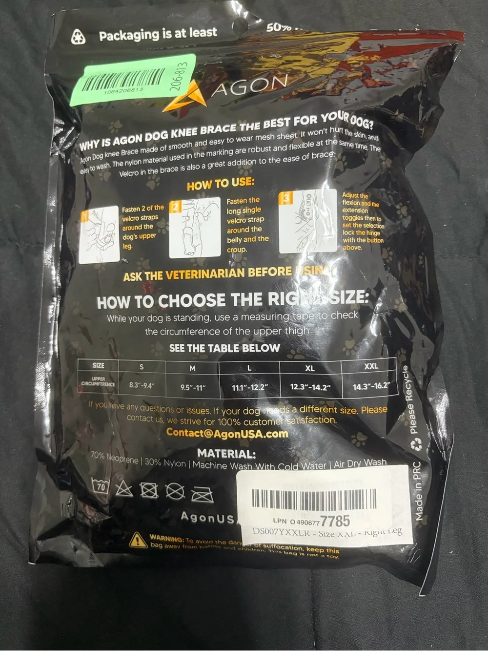 Dog Knee Brace with Hinge - Black and Yellow Packaging
