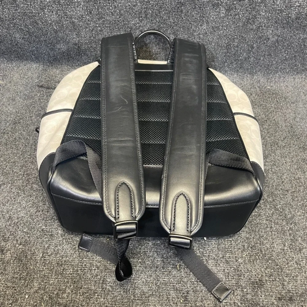 Coach CU201 Chalk/White & Black Leather Signature Canvas League Flap Backpack