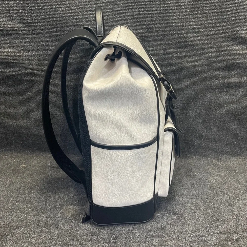 Coach CU201 Chalk/White & Black Leather Signature Canvas League Flap Backpack