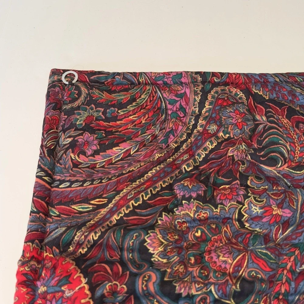 Vintage Santa Claus Woven Tapestry Wall Hanging Paisley Border 18.5x17