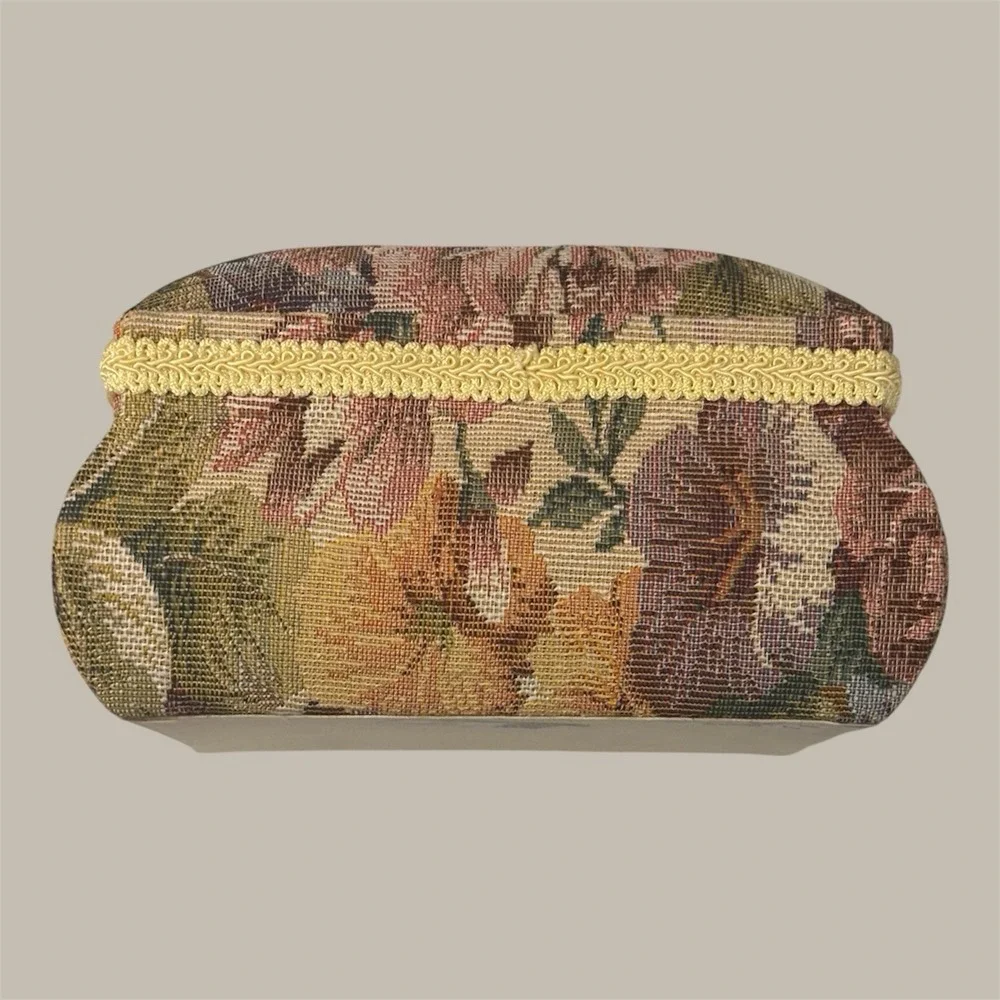 Sewing Crafts Basket‎ Tapestry Look Cushion Top Gold Braid Trim Tassel Brand NEW