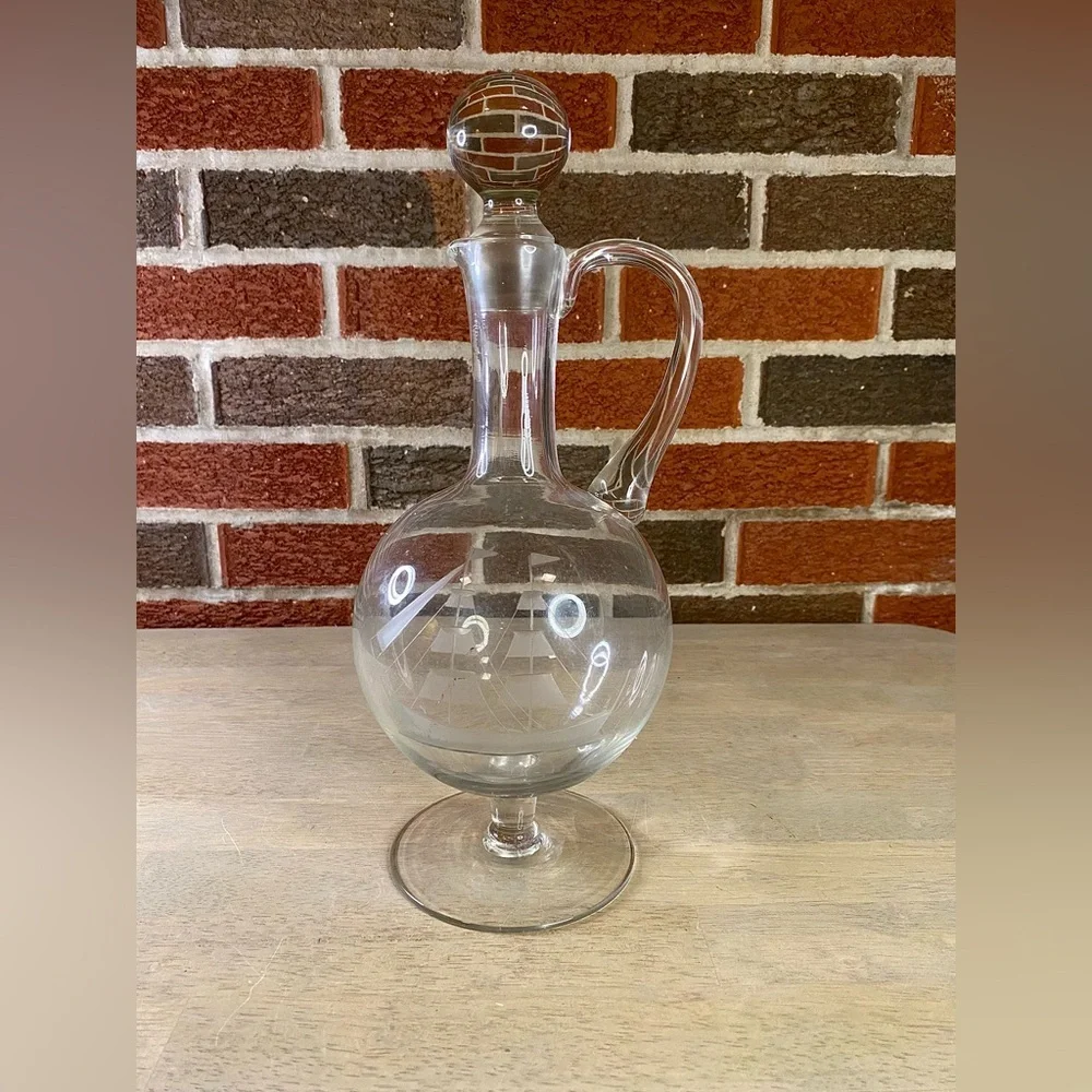 Vintage Etched Crystal Clipper Ship's‎ Liquor Decanter
