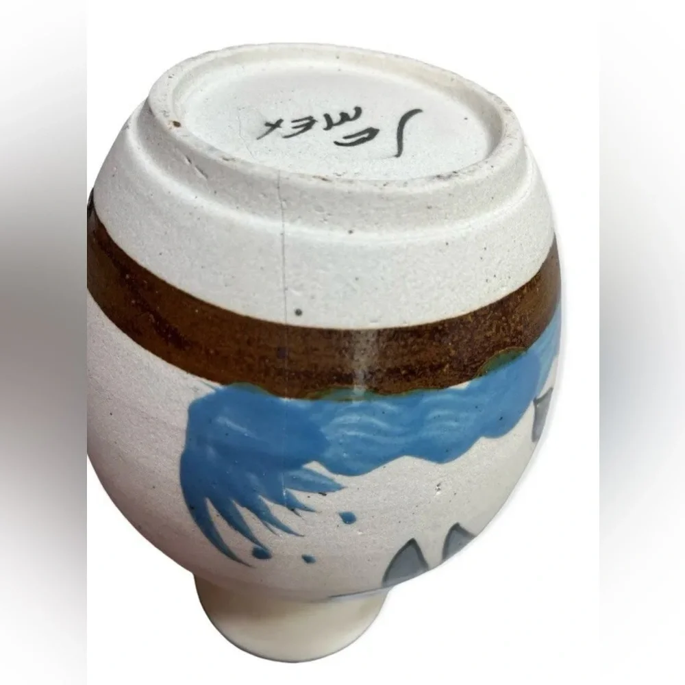 Hand Made Tonala Vase‎ Dolphin Mexico Signed Inside Glazed 9