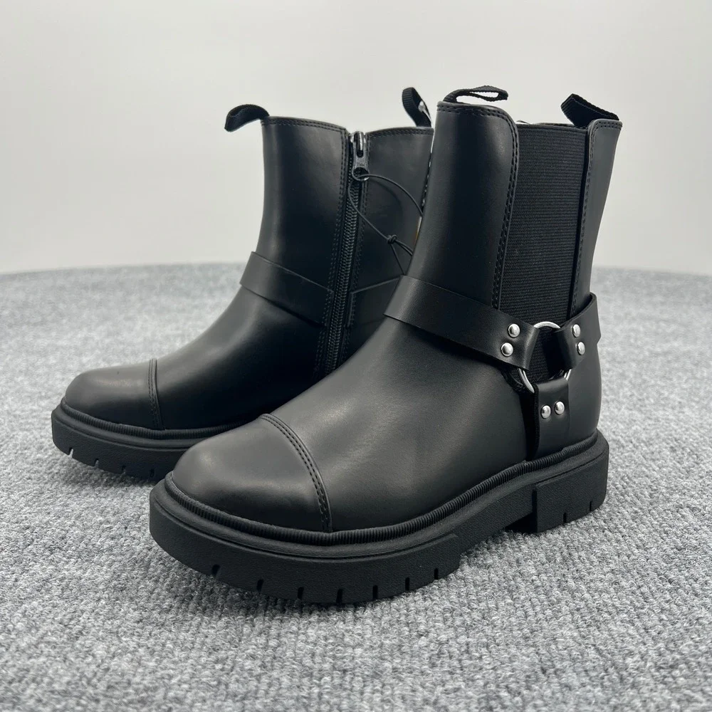 Art Class Crosby Ankle Boots Girls Kid‎ Size 1 Black Harness Moto School NWT