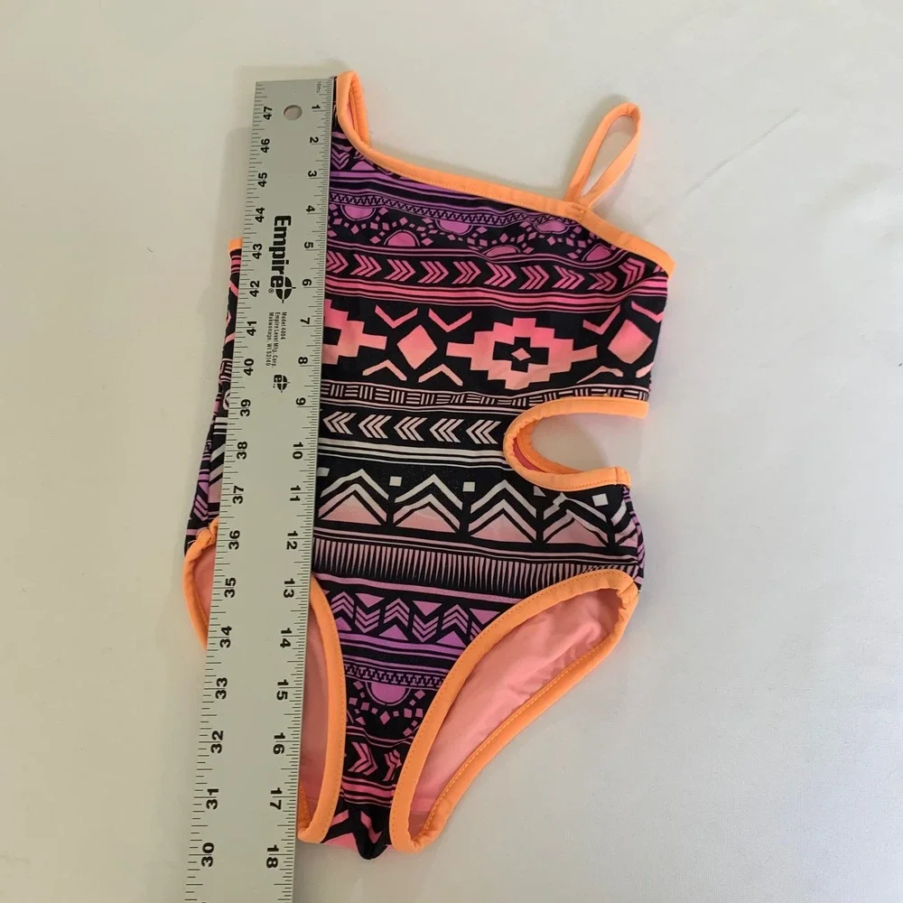 Justice One Piece Swimsuit Girls‎ 7/8 Reversible Pink Purple Tribal Cutout Boho