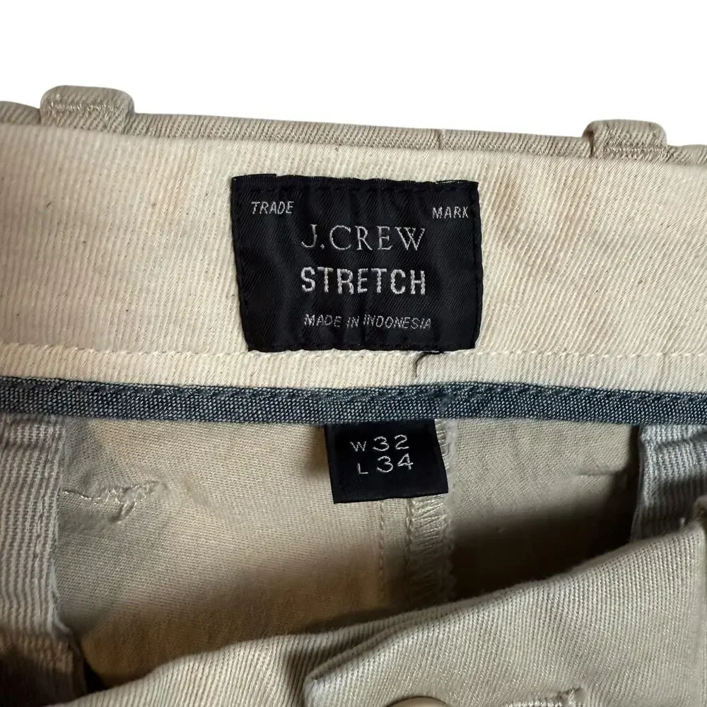 J.Crew 484 Chino Pants Mens 32x34 Beige Stretch Slim Fit‎ Mid-Rise Flat Front