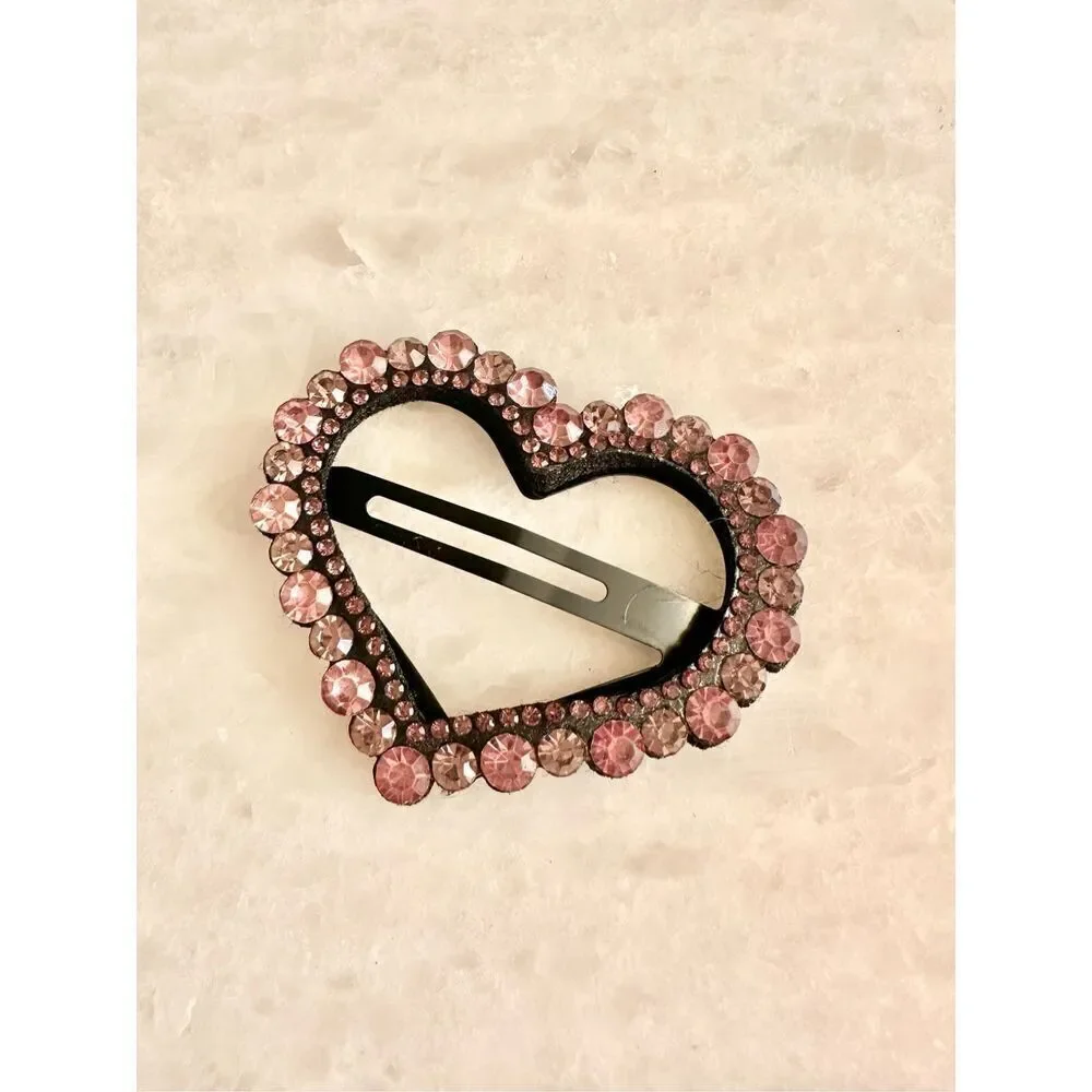 Light pink rhinestone sparkly valentine heart hair clip