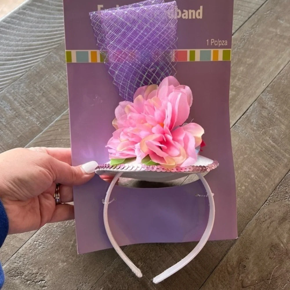 Amscan Hat Headband Pink Floral‎ with Mesh One Size New In Package