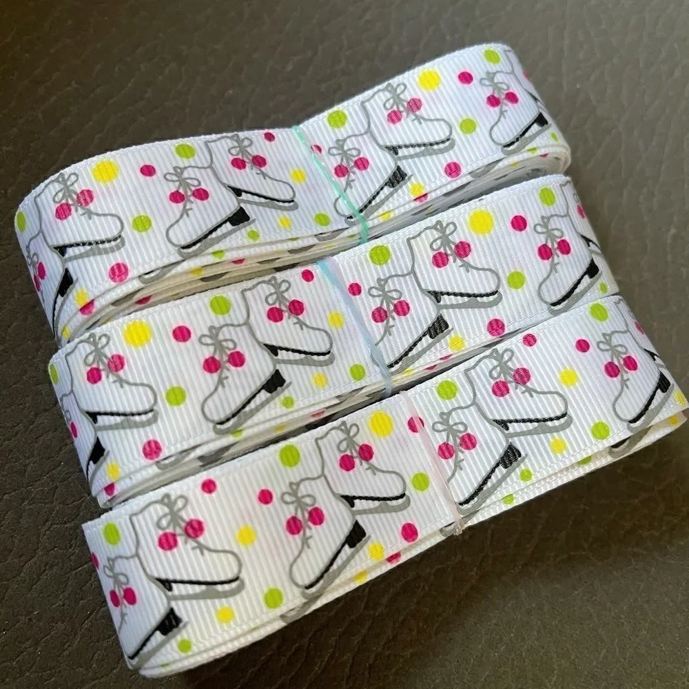 Grosgrain Ribbon 7/8” 5 yards 5/$20 Christmas Winter ice skates snow skating NEW
