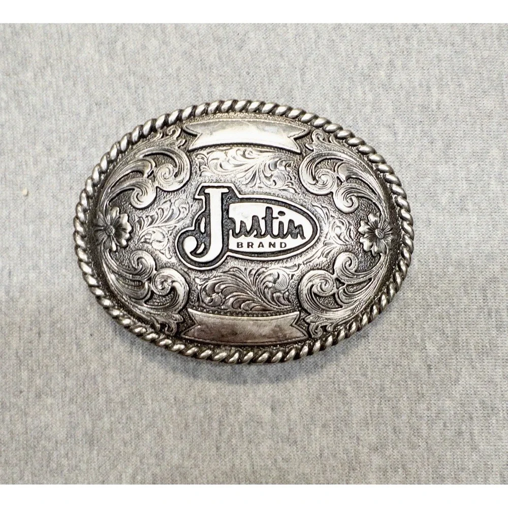 Justin Boots Western Silver Belt Buckle 3.5