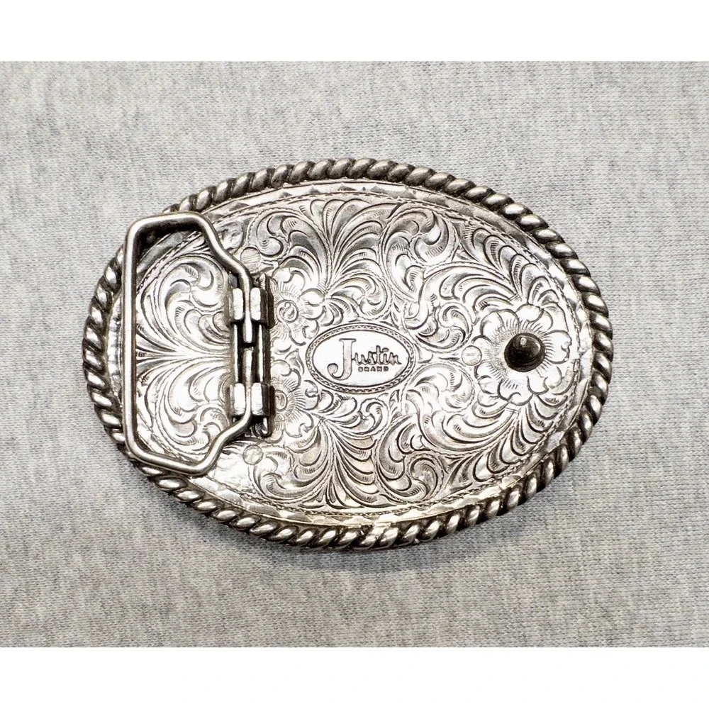 Justin Boots Western Silver Belt Buckle 3.5