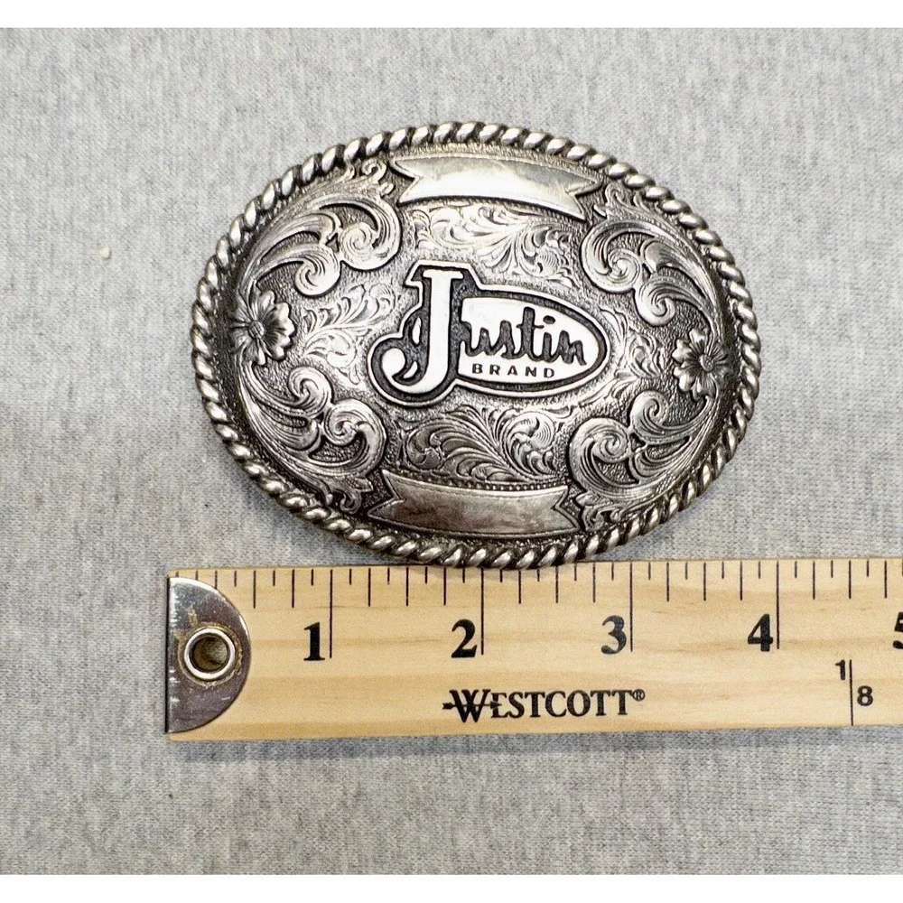 Justin Boots Western Silver Belt Buckle 3.5