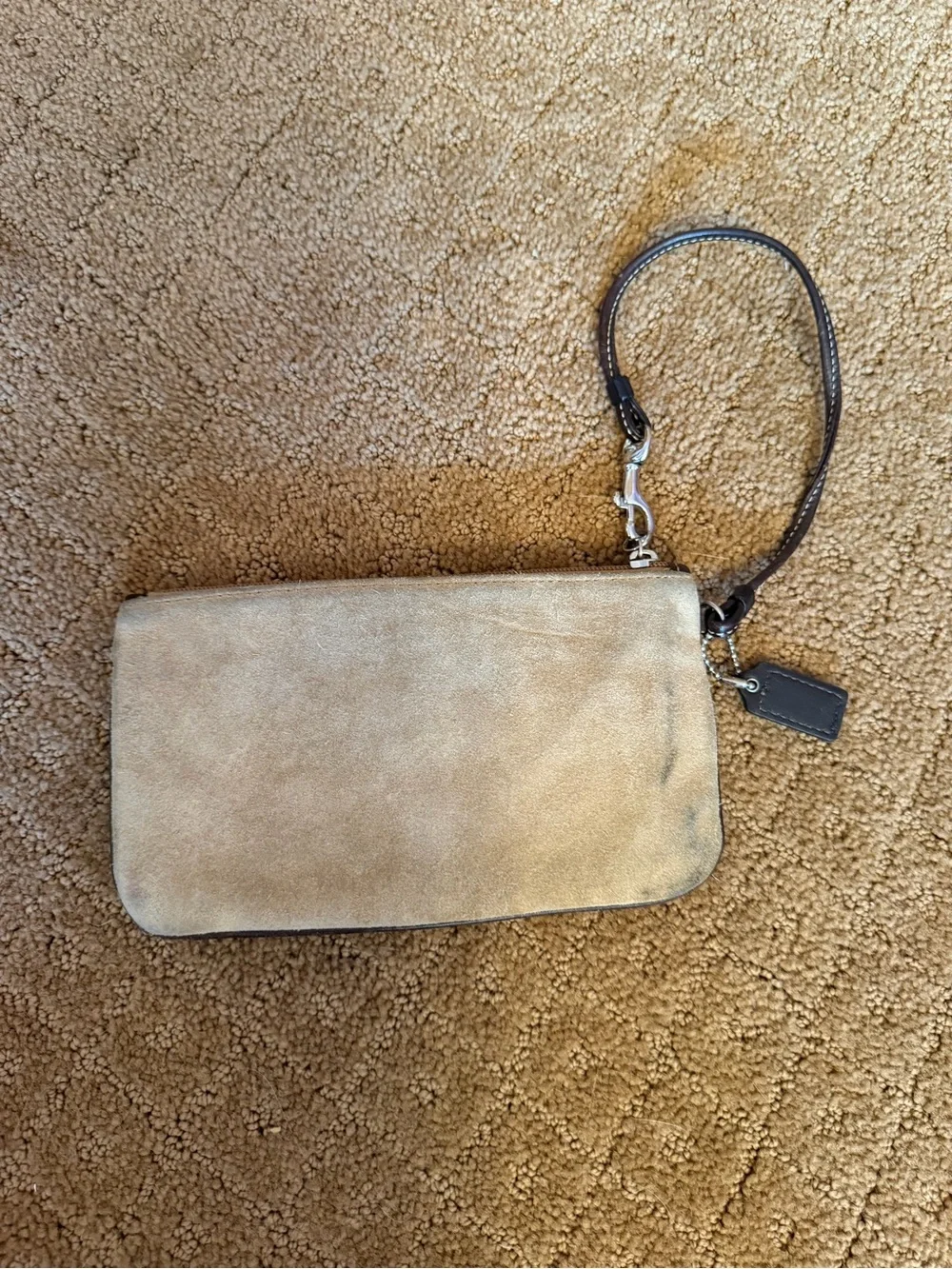Coach Tan Suede With Black Trim Lock Wristlet Y2K READ*