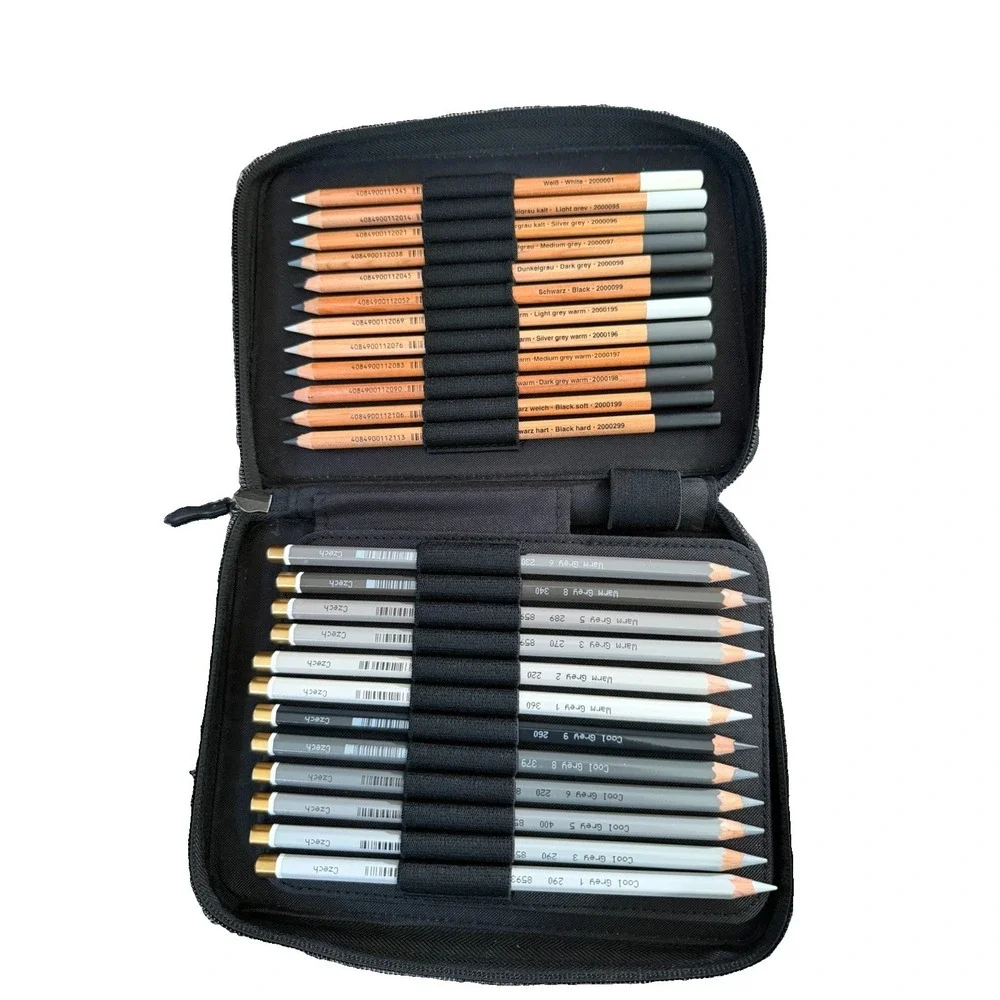 12 Rembrandt Lyra & 12 KOH-I-NOOR Polycolor Grey Line Artist's Coloured Pencils