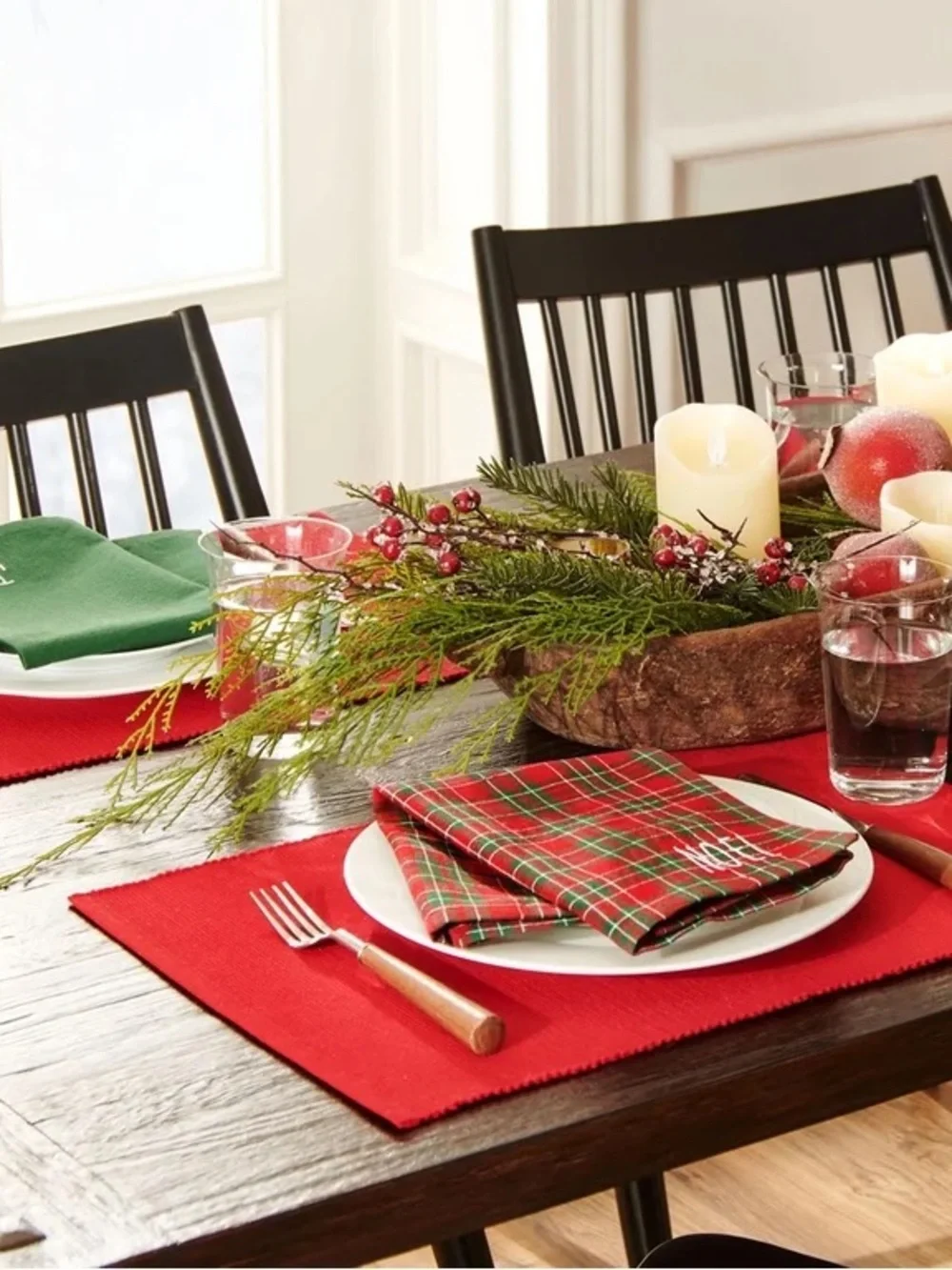 Holiday Red & Green Plaid Napkin and Placemat Set - Unbranded