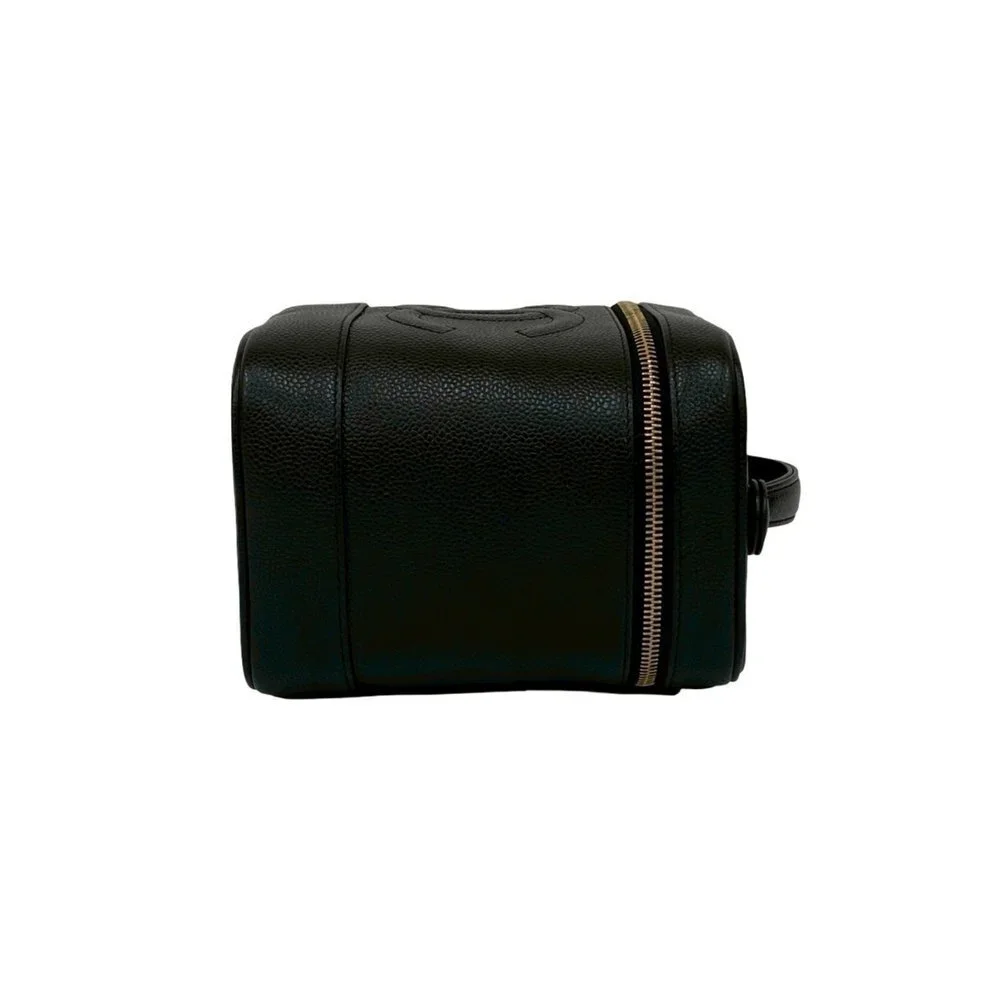 CHANEL Black Caviar Leather Logo Vanity Bag