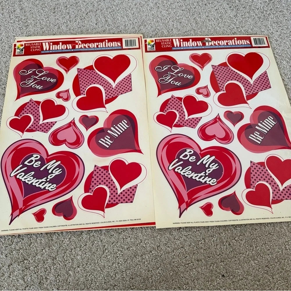 Vintage Valentine Window Decorations Color Clings Static Holiday Decor Lot 6x