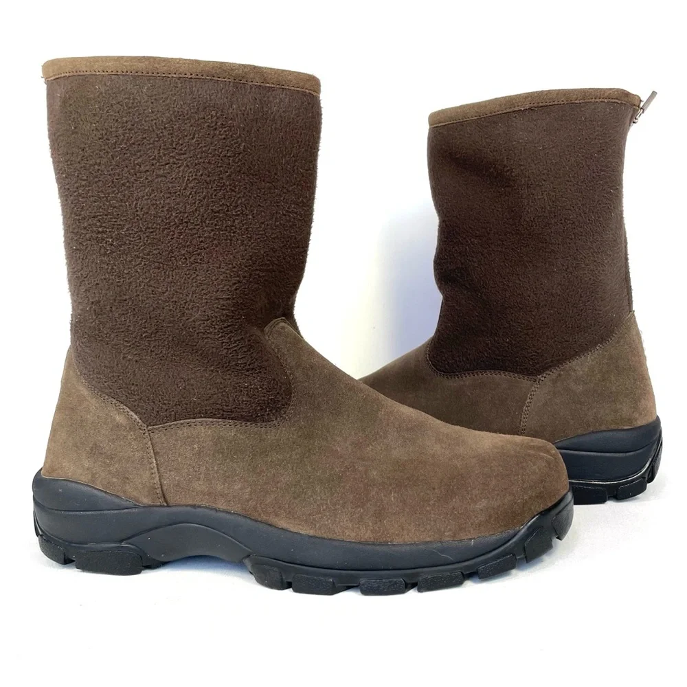 Lands‎ End Snow Boots Mens 11D Brown Suede Sherpa Lined Back Zip Winter