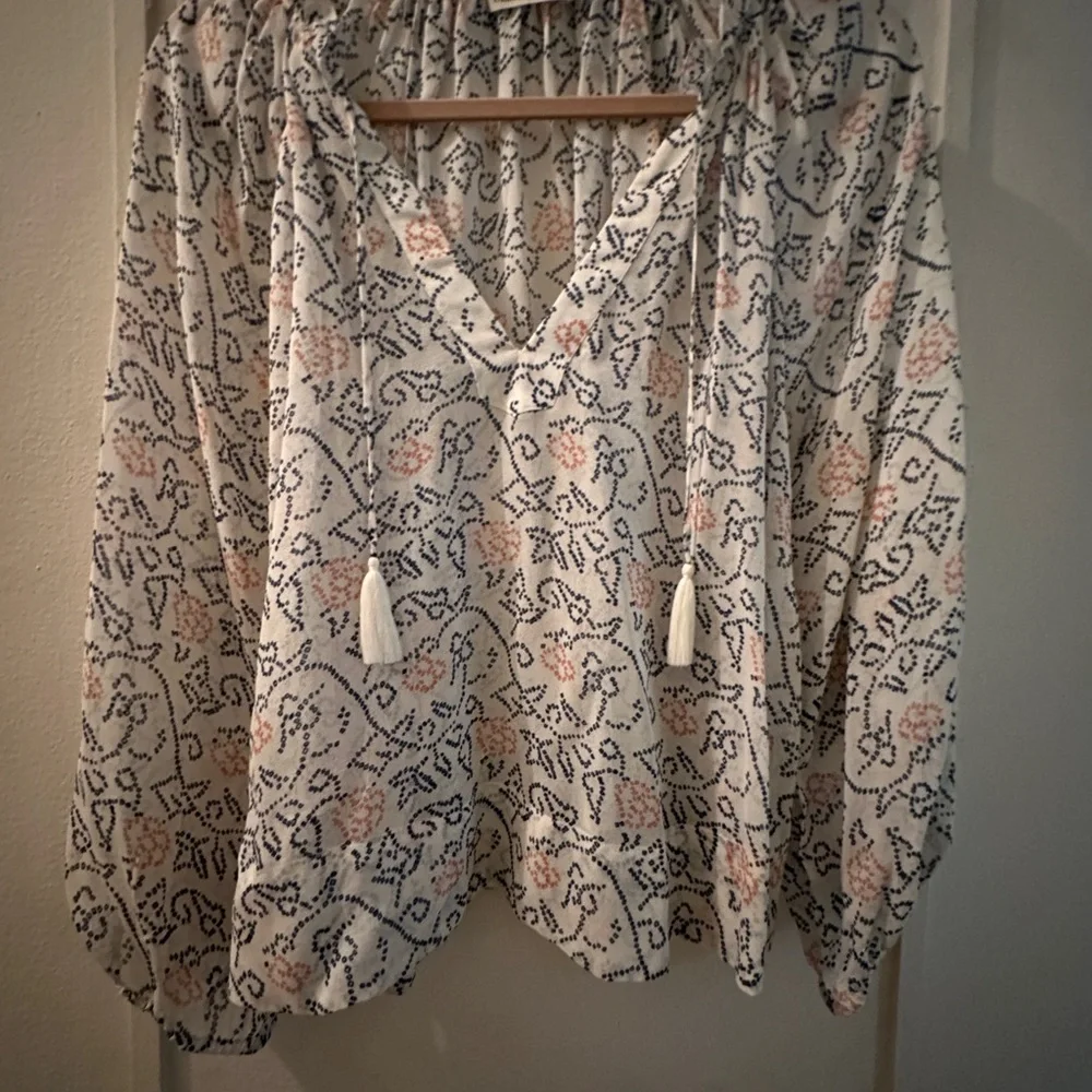 Ulla Johnson White Blouse with Navy and Blush Floral Print