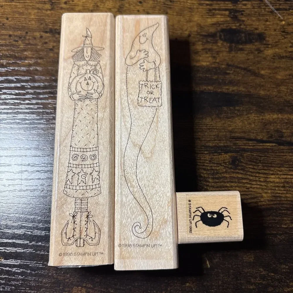 1998 Stampin Up Tall Halloween Witch And Ghost Plus 1992 Spider