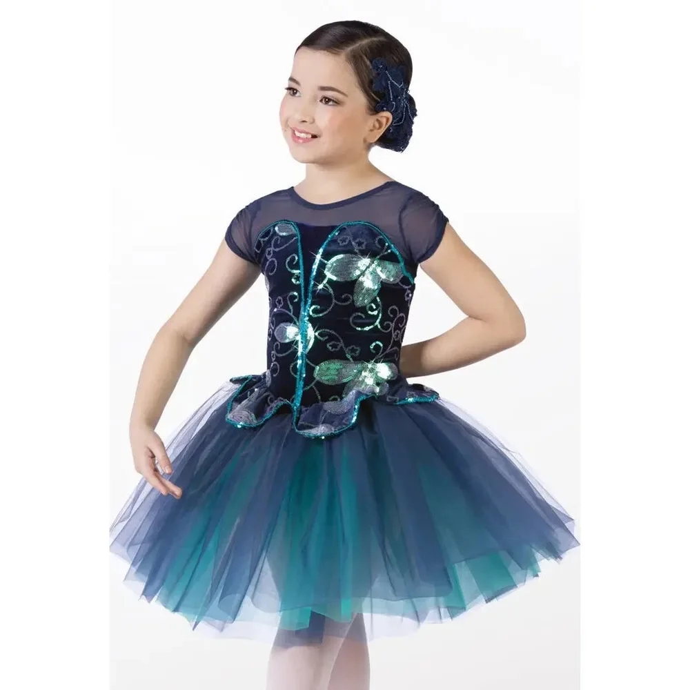 Pre-Owned Dance Costume Weissman 14649 6X-7 Child Blue Tutu Ballet Sequin