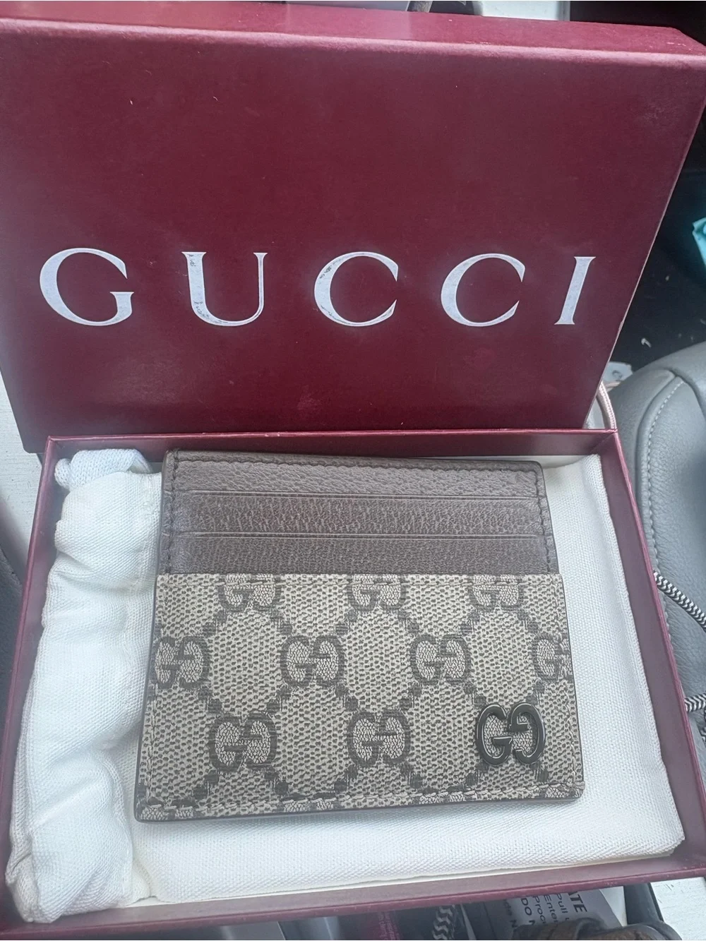 Gucci Beige Brown GG Supreme Canvas Card Case