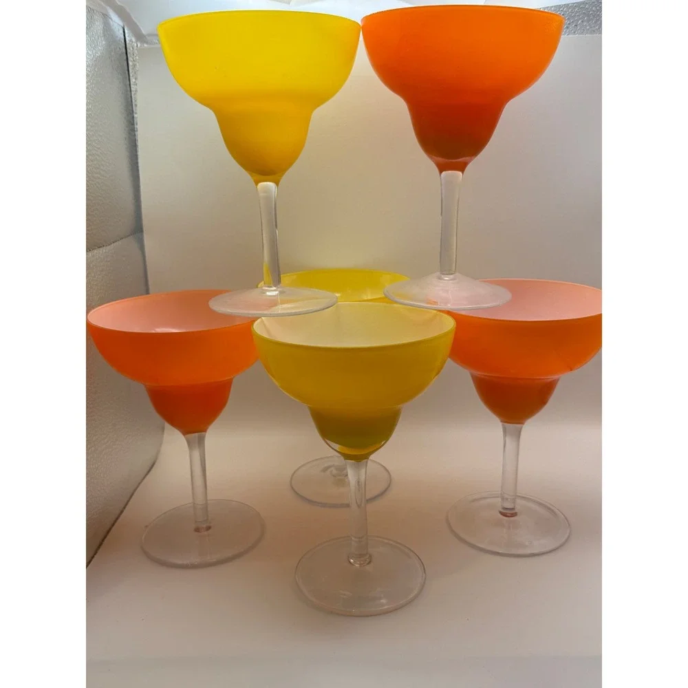 Vtg Crate & Barrel Margarita Glasses Yellow and‎ Orange Cased Glass Set of