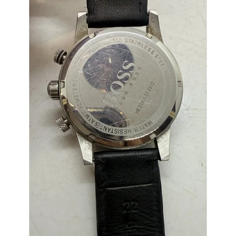 Hugo Boss Men's Watch Stainless Steel HB2841272912 Blue Multi Dial Face Leather