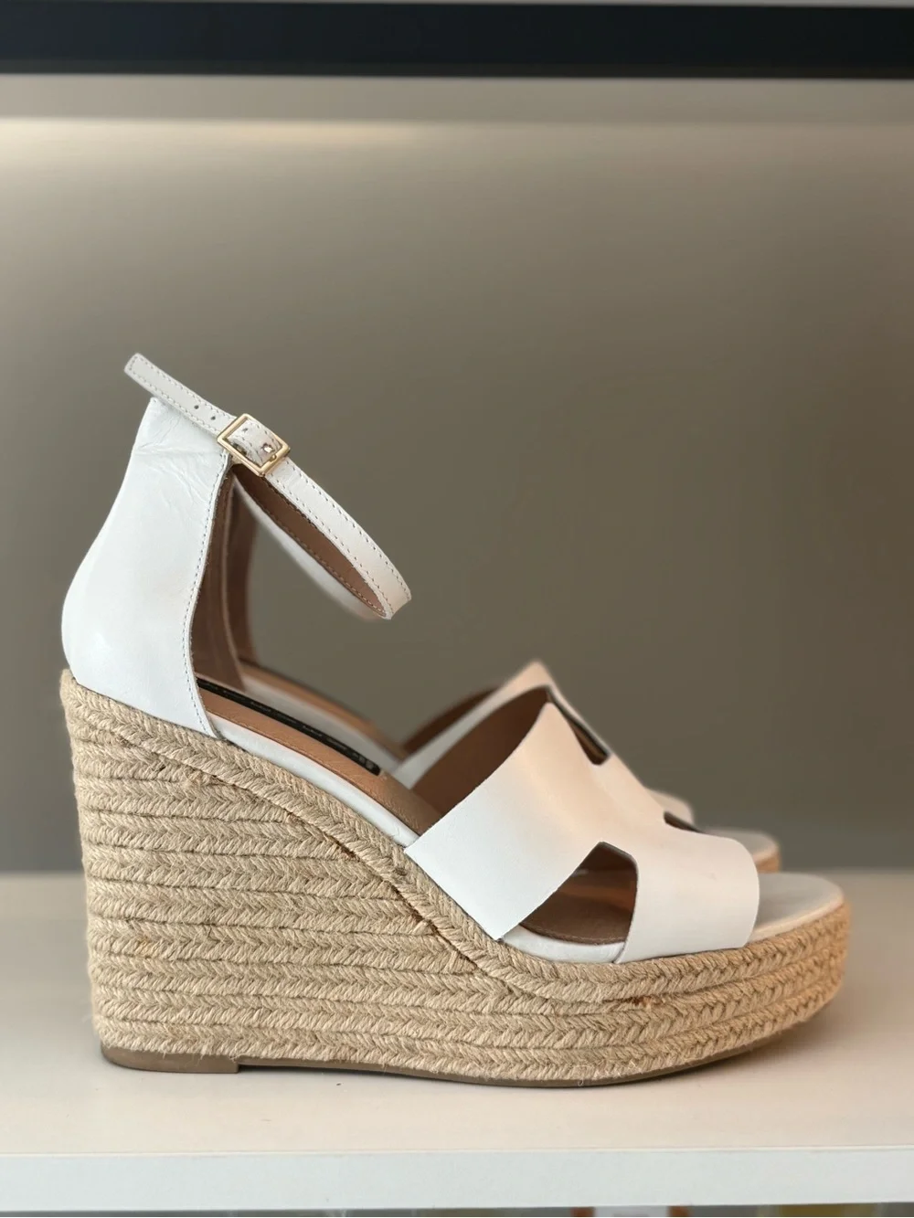 Steve Madden White Leather Espadrille Platform Sandals with Ankle Strap