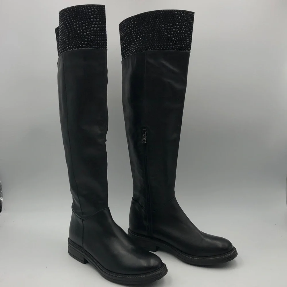 Weekend By Pedro Miralles Rhinestone Accents Over The Knee High Leather Boots