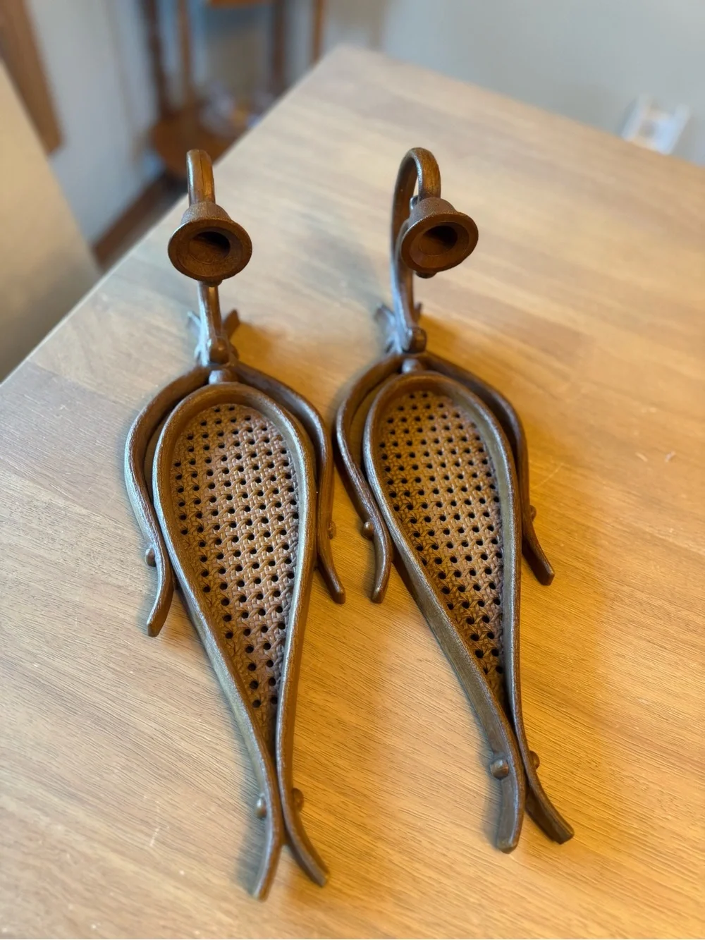 Vintage Used 1981 Homco Caned Back Candle Sconces: Syroco-Style  Wall Decor