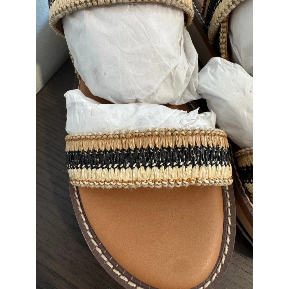 Dolce Vita Yankee Platform Sandals Women Size 11 Tan Black Woven Raffia Straps