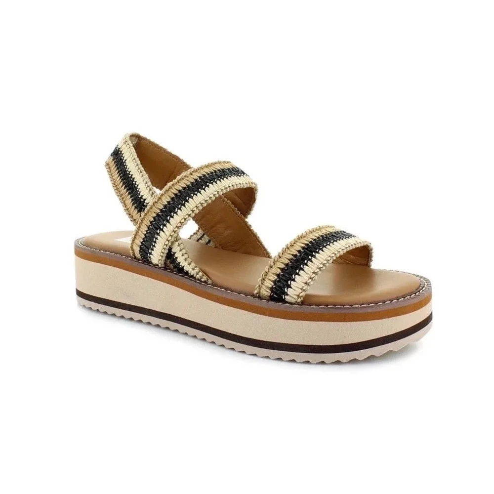 Dolce Vita Yankee Platform Sandals Women Size 11 Tan Black Woven Raffia Straps