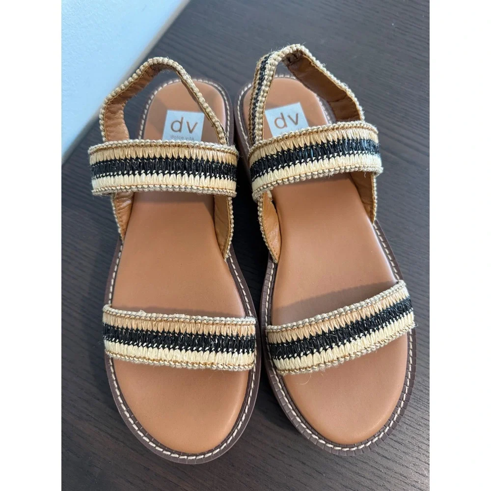 Dolce Vita Yankee Platform Sandals Women Size 11 Tan Black Woven Raffia Straps
