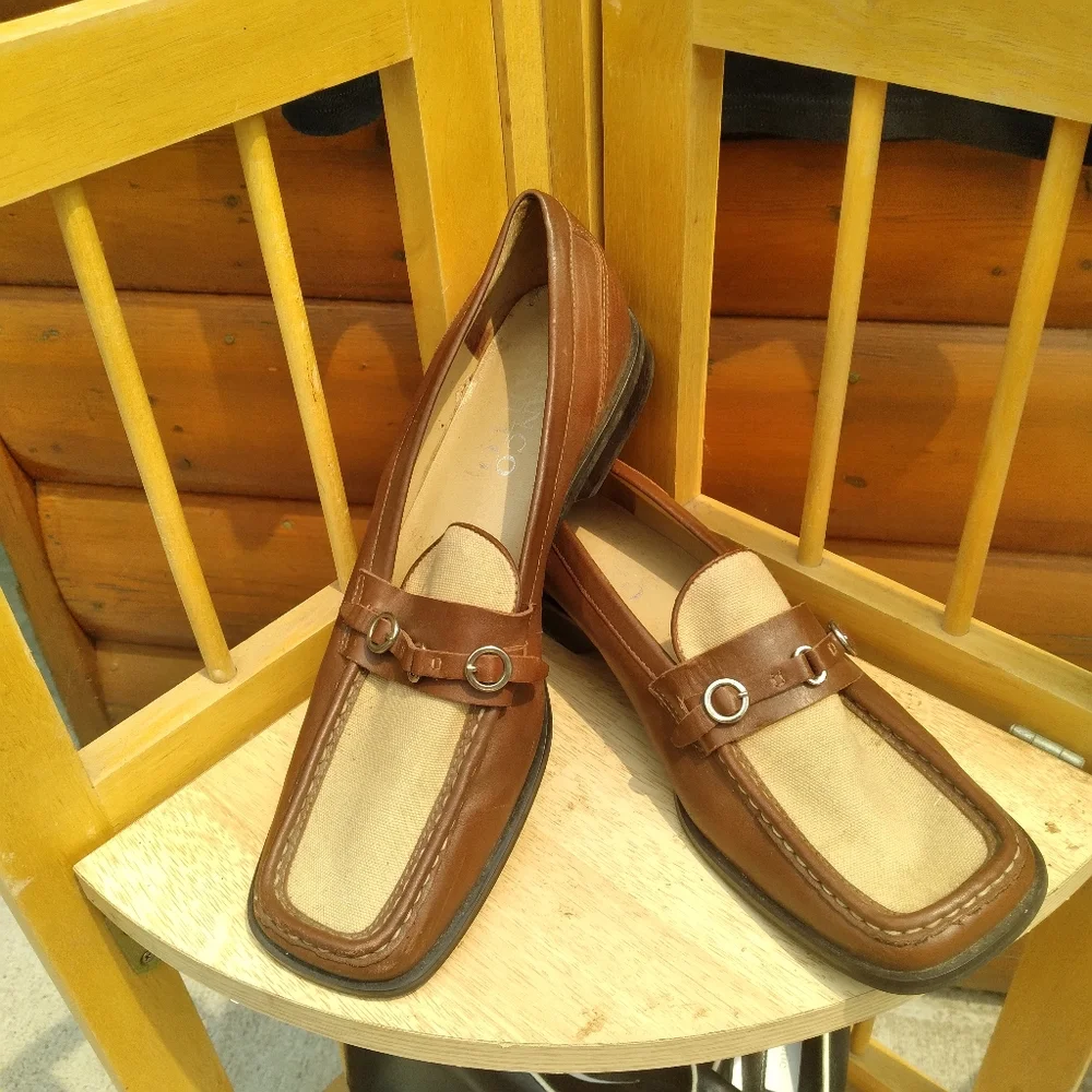 🪶Franco Sarto Charcoal Leather Wedge Sz 8/9