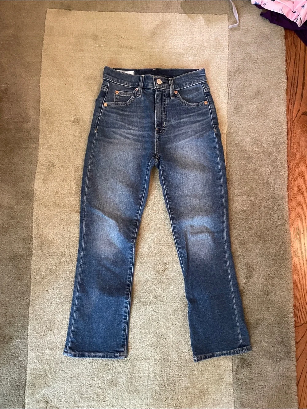 gap dark wash kick fit high rise jeans