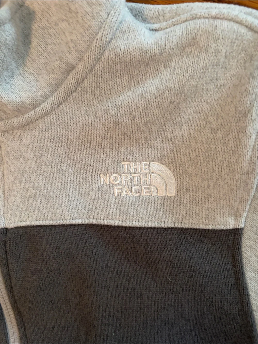 The North Face Kids Light Gray Fleece Jacket with Dark Gray Chest Panel