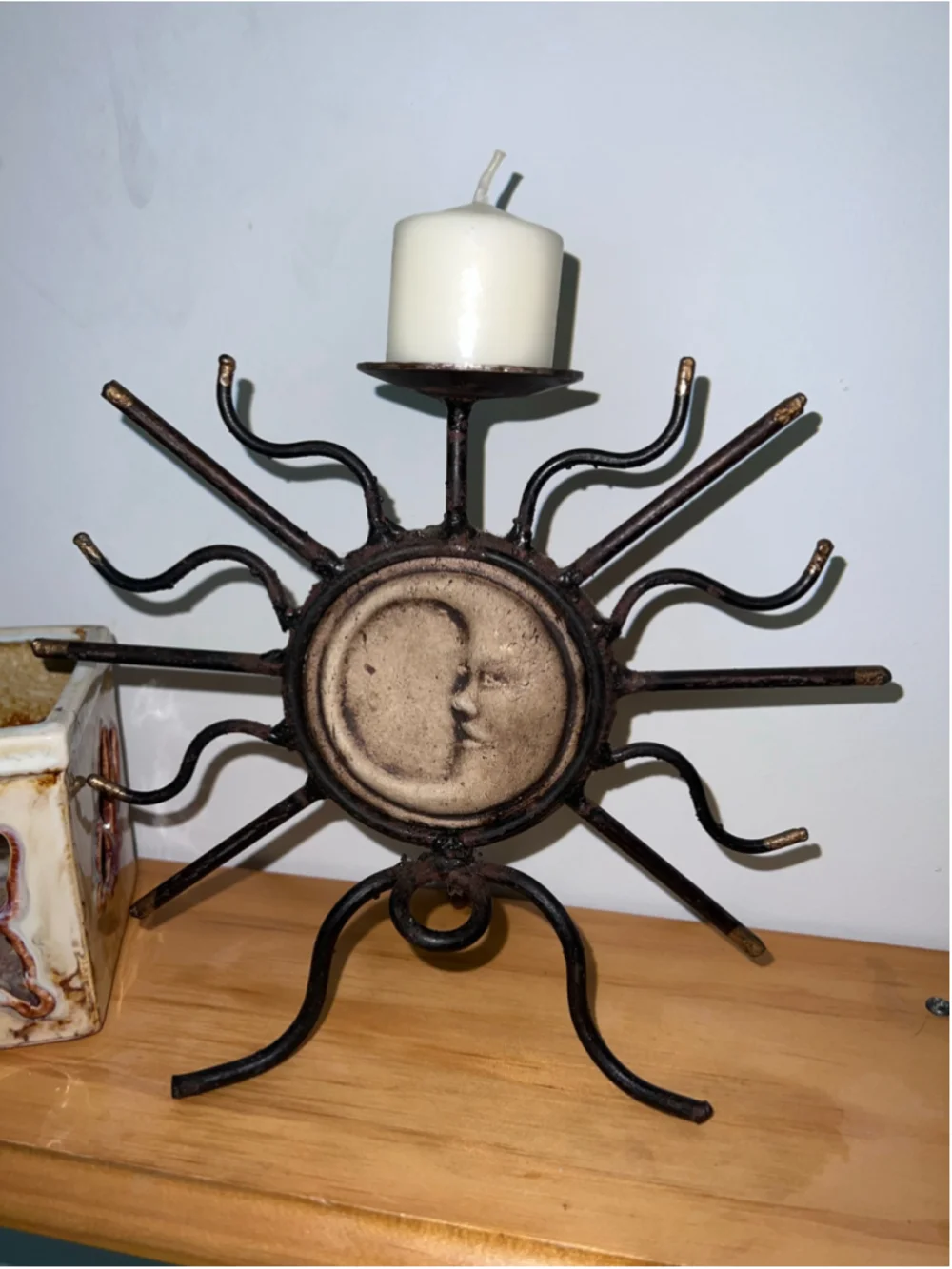 VTG 90s Celestial Moon Candle Holder One Size Brown Beige