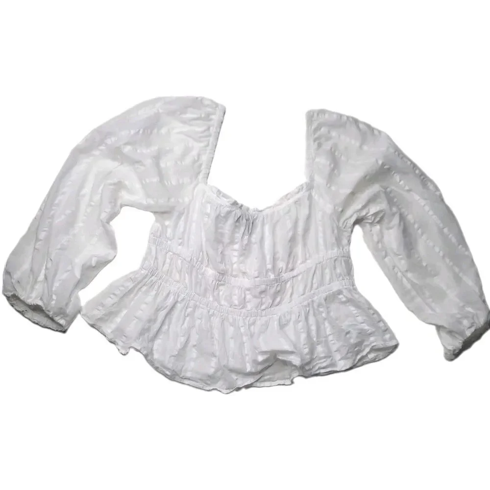 J.Crew White Cotton Blouse Women’s Puff Sleeve Square Neck Cottagecore Top Large