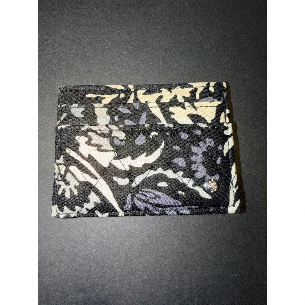 Vera Bradley Quilted Paisley Noir Floral Card Case ID Holder Wallet Black White