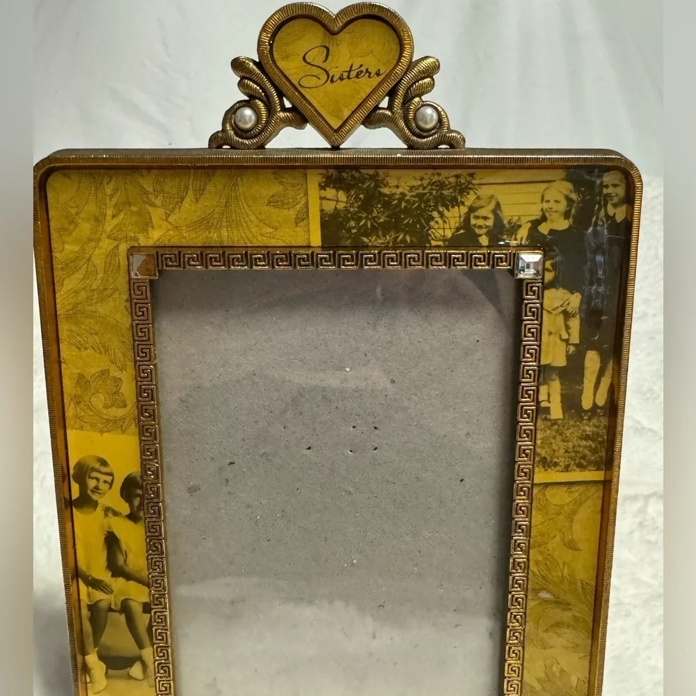 2003 Sisters Thompson Photo Frame 6X8 Gold Heavy Scrollwork Pearls Fancy VTG