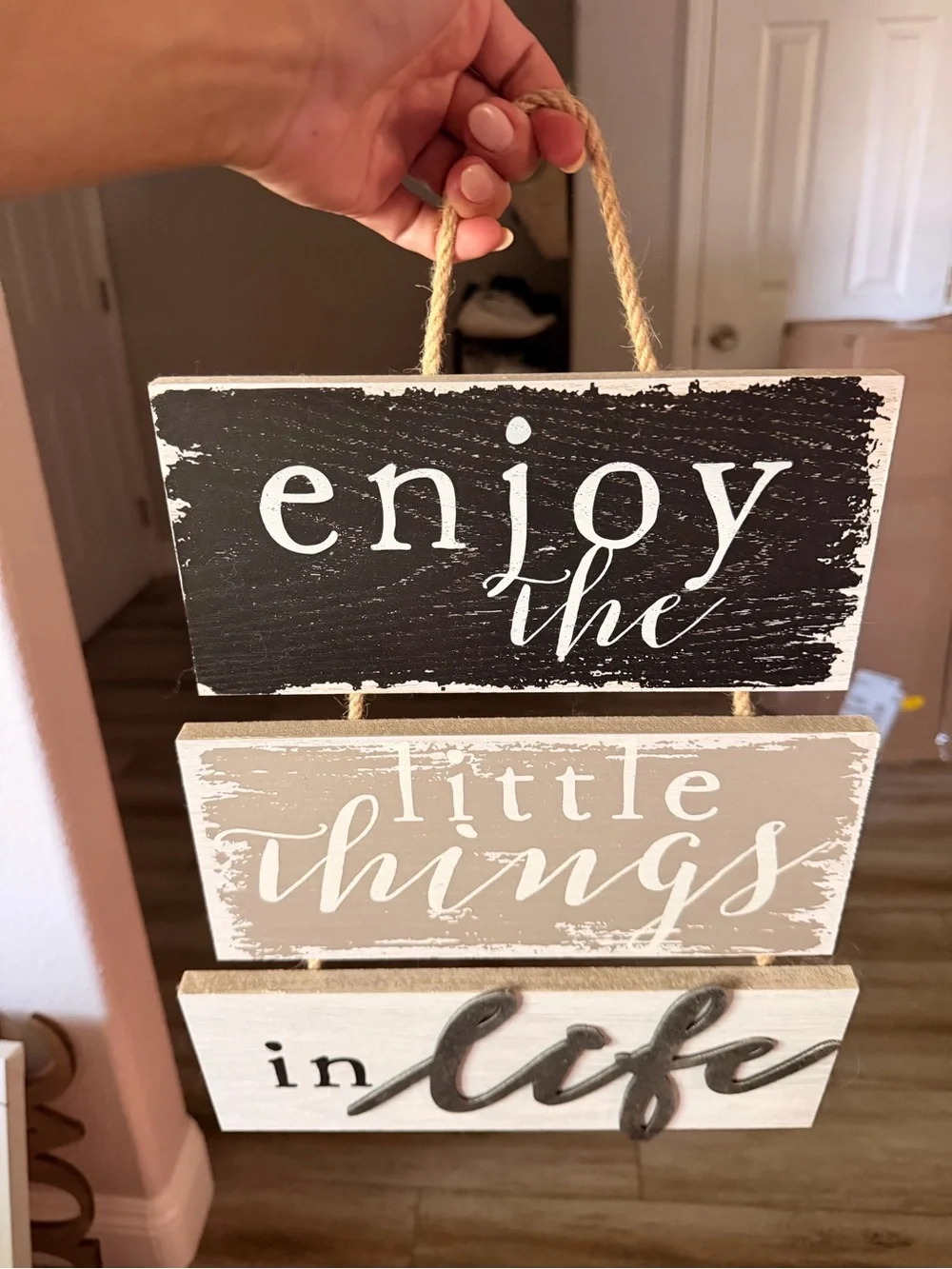 Enjoy the Little Things Wall Hanging - Neutral Black, Beige & White