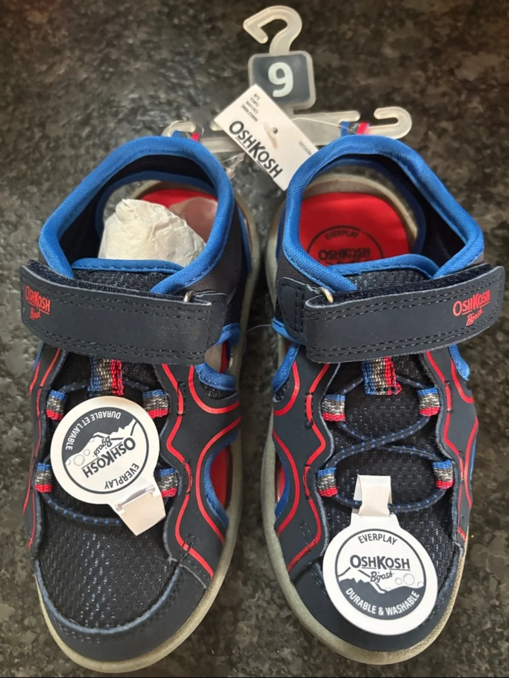 NWT OshKosh B'gosh Navy, Red and Blue Kids Hook-and-Loop Active Sandals