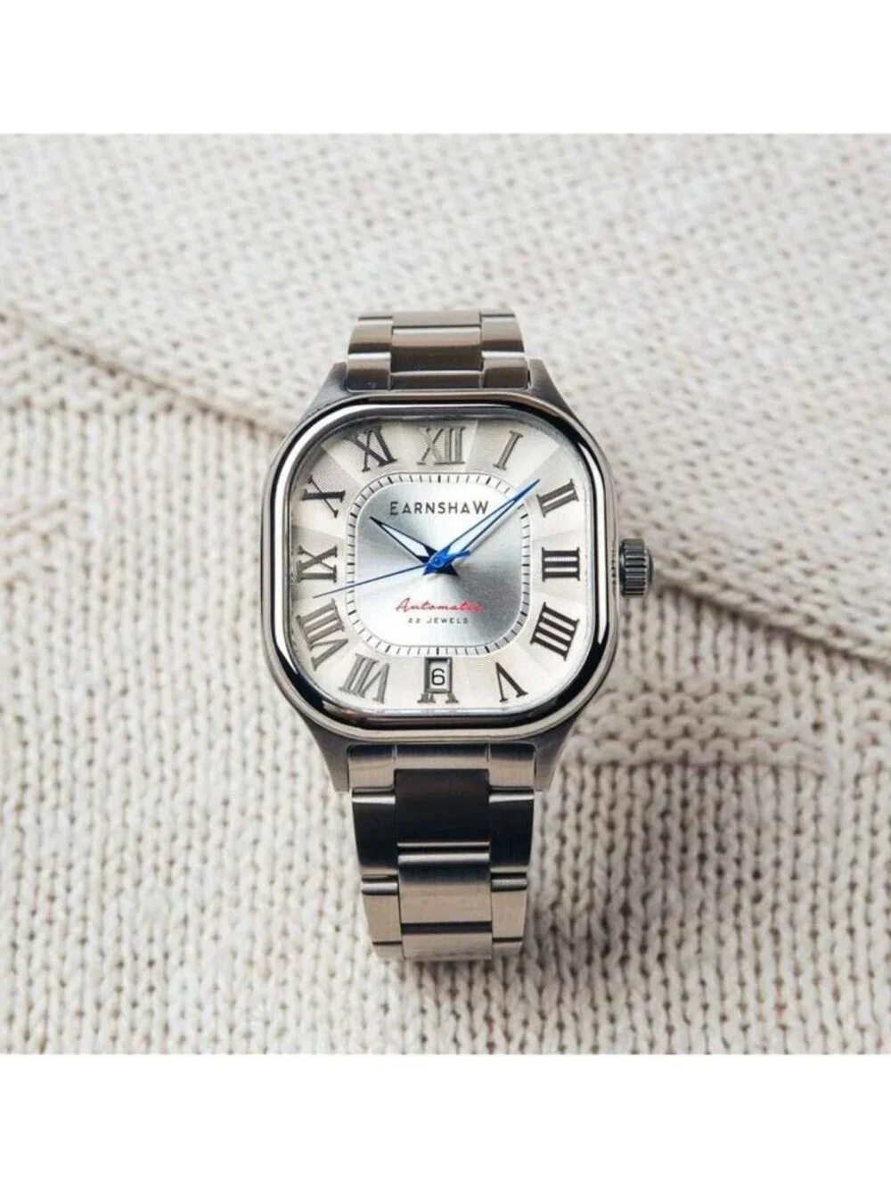 NWT Thomas Earnshaw Coussin Silver-tone Dial Men's Watch