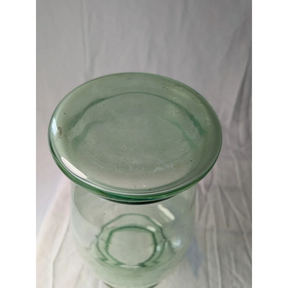 Vintage Large Sage Green Hand Blown Glass Vase Flared Rim 10.5 Inch Floor Vase