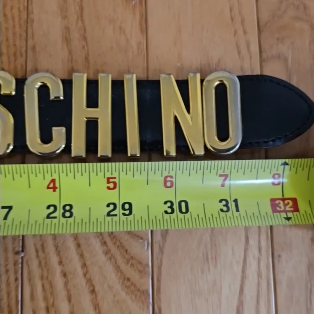 Moschino Black Leather Belt with Gold Logo Buckle