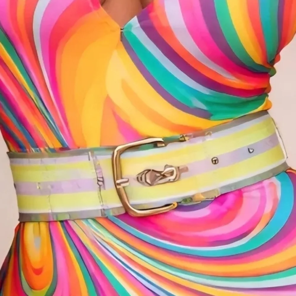 Vintage 80s XOXO Neon Stripe Vinyl Belt Small  Statement Waist Belt
